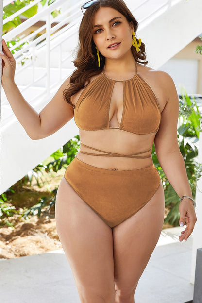 Plus Size Cutout Tied Backless Bikini Set - NawdeX