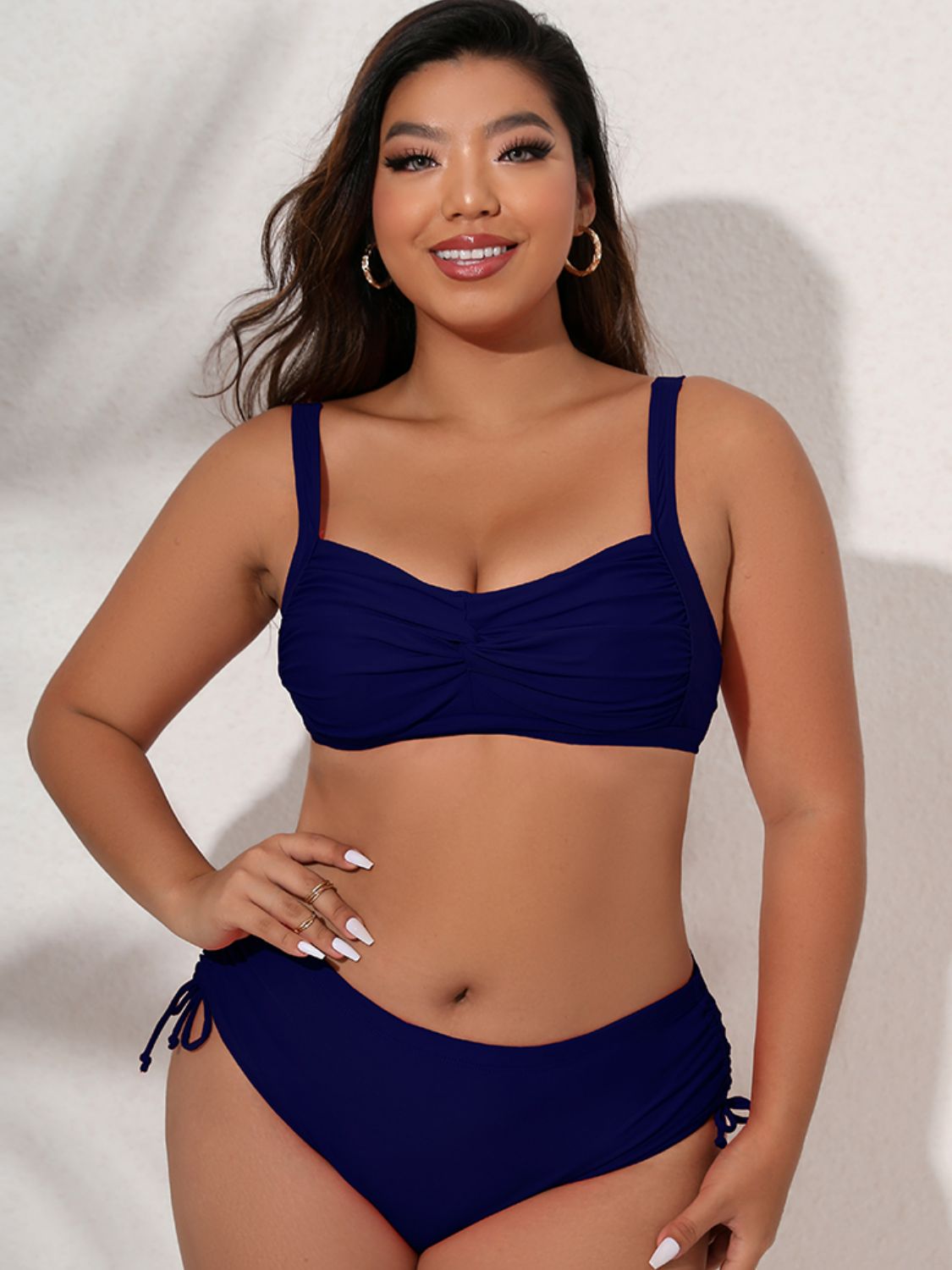 Plus Size Twist Front Tied Bikini Set - NawdeX