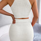 Heart Contrast Ribbed Sleeveless Knit Top and Skirt Set - NawdeX