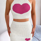 Heart Contrast Ribbed Sleeveless Knit Top and Skirt Set - NawdeX