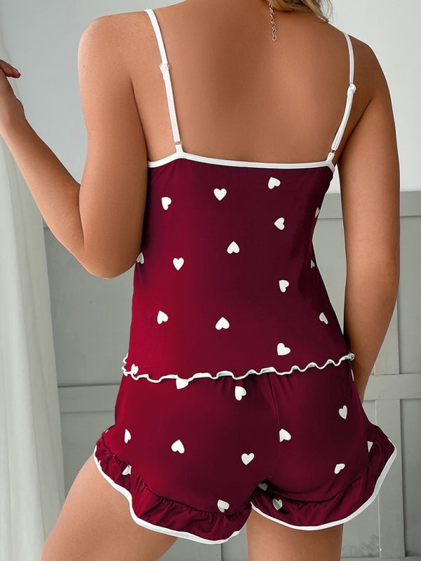 Women's Heart Print Camisole + Shorts Pajamas Two-Piece Set - NawdeX