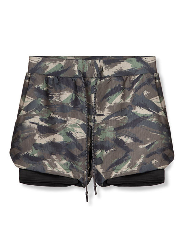 Men's 2-in-1 Shorts Sports Allover Camo Print Drawstring Shorts - NawdeX