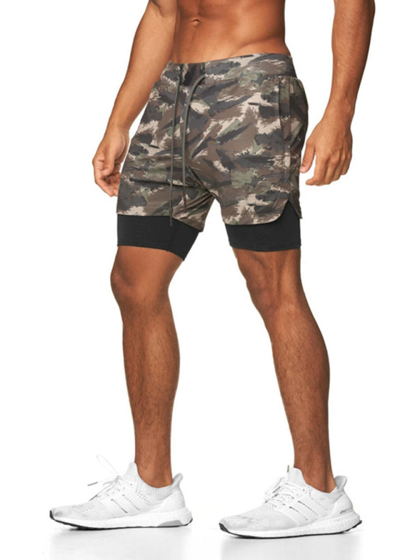 Men's 2-in-1 Shorts Sports Allover Camo Print Drawstring Shorts - NawdeX