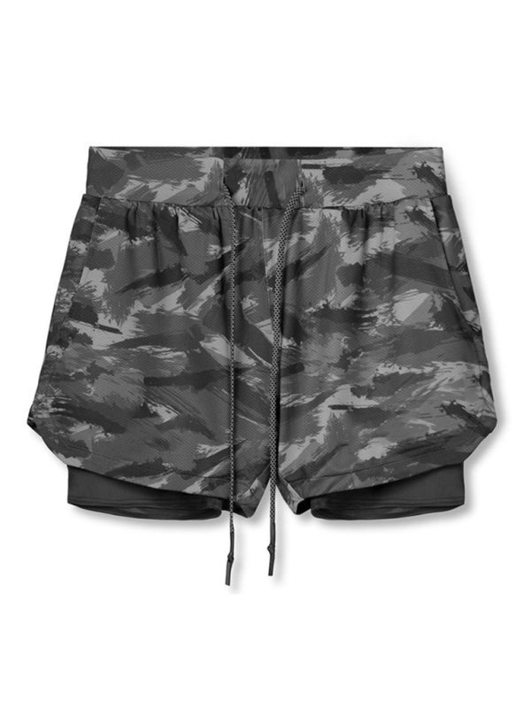 Men's 2-in-1 Shorts Sports Allover Camo Print Drawstring Shorts - NawdeX