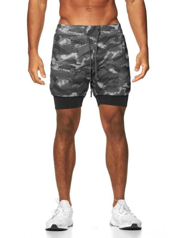 Men's 2-in-1 Shorts Sports Allover Camo Print Drawstring Shorts - NawdeX