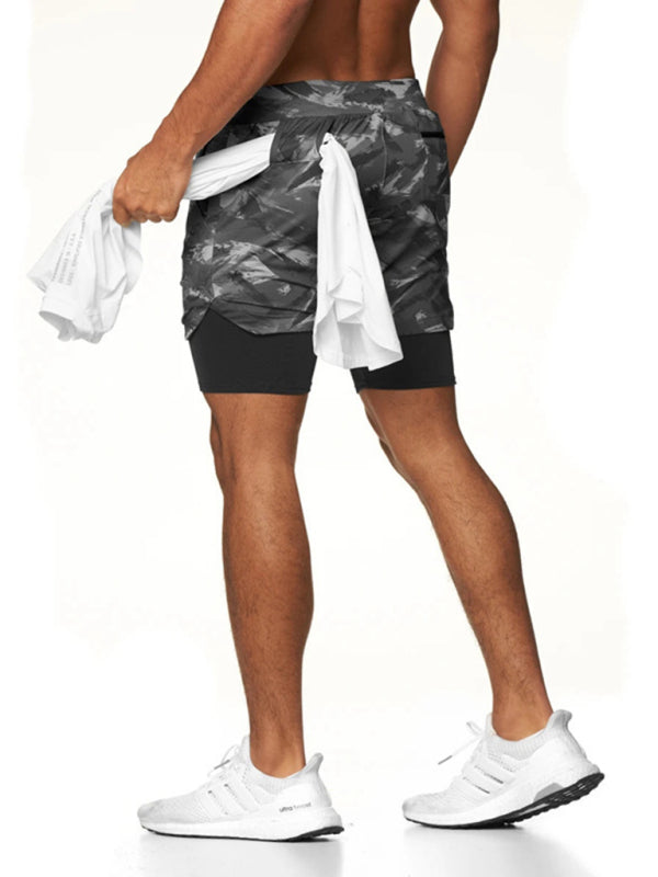 Men's 2-in-1 Shorts Sports Allover Camo Print Drawstring Shorts - NawdeX