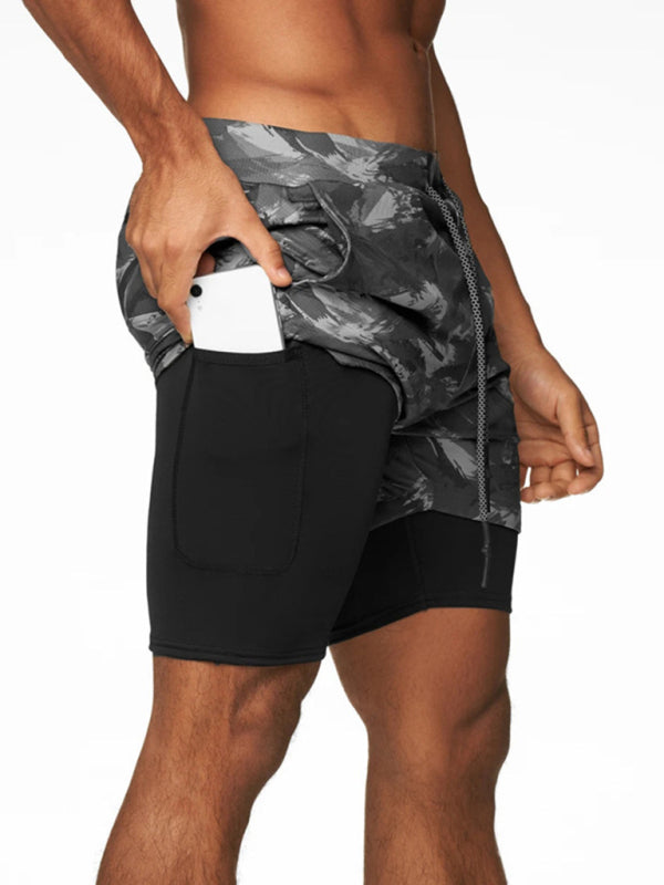 Men's 2-in-1 Shorts Sports Allover Camo Print Drawstring Shorts - NawdeX