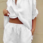 Women's Solid Color ¾ Sleeve Classic Button Front Shirt Matching Short Set - NawdeX