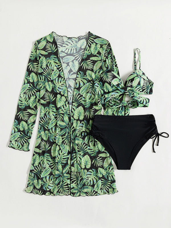 Women's tropical print bikini three-piece sets - NawdeX