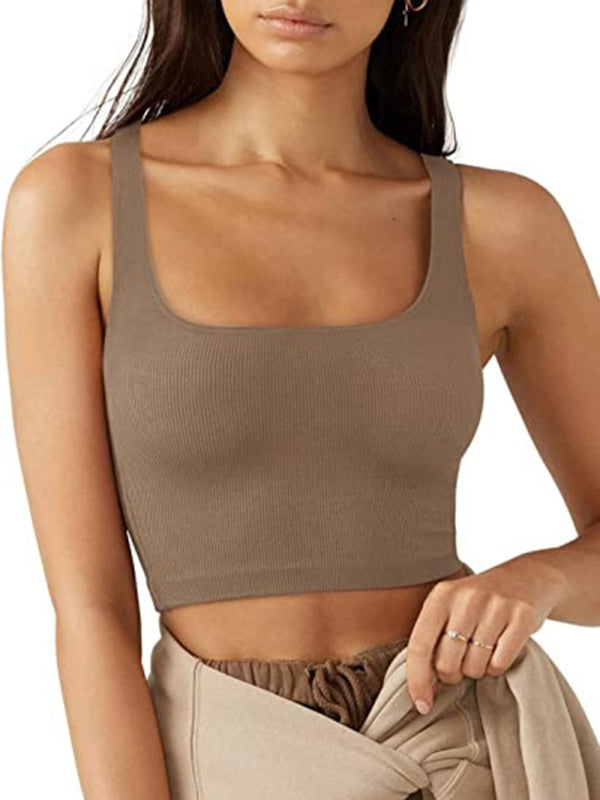 Women's solid color casual thread short vest - NawdeX