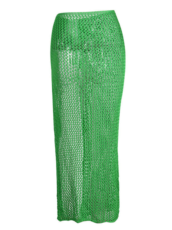 Women's hollow tie knitted floor mopping skirt - NawdeX