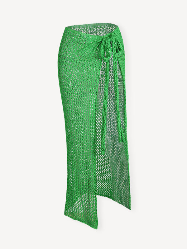 Women's hollow tie knitted floor mopping skirt - NawdeX