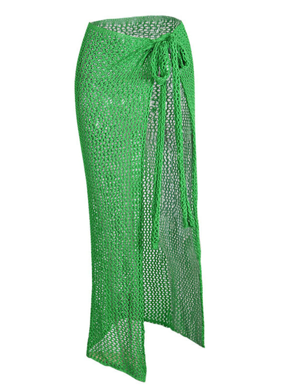 Women's hollow tie knitted floor mopping skirt - NawdeX