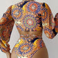 Women's Ethnic Printed Mesh Long Sleeve Bikini Set - NawdeX