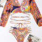 Women's Ethnic Printed Mesh Long Sleeve Bikini Set - NawdeX