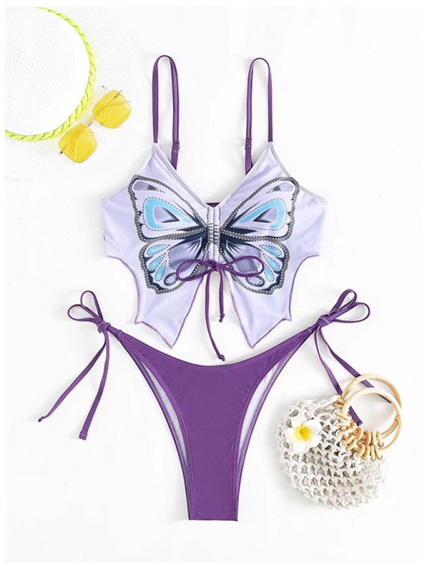 Women's Cute Butterfly Tie-string Bralette Brazilian Two-piece Bikini Swimsuit - NawdeX